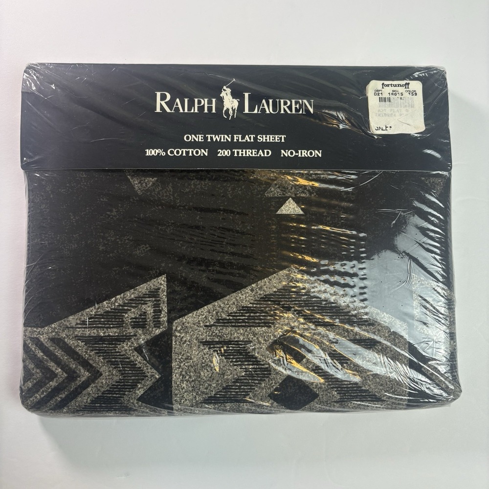Vintage Ralph Lauren Tribeca Black Cream Twin Flat Sheet‎ 100% Cotton New